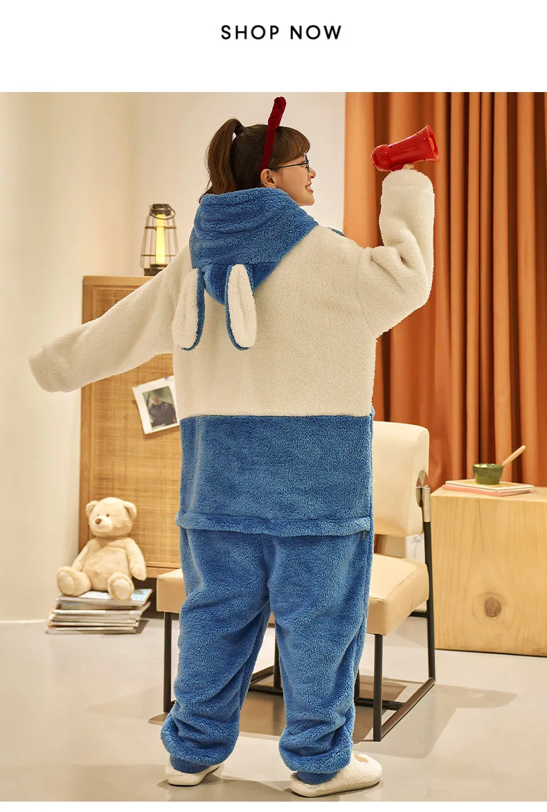 Unisex Men Women Animal Oneises Couple Pajamas One-piece Pyjamas Winter Coral Fleece Cartoon Homewear Large Size Hooded Jumpsuit