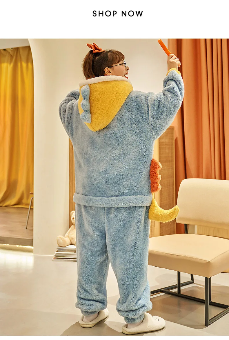 Unisex Men Women Animal Oneises Couple Pajamas One-piece Pyjamas Winter Coral Fleece Cartoon Homewear Large Size Hooded Jumpsuit