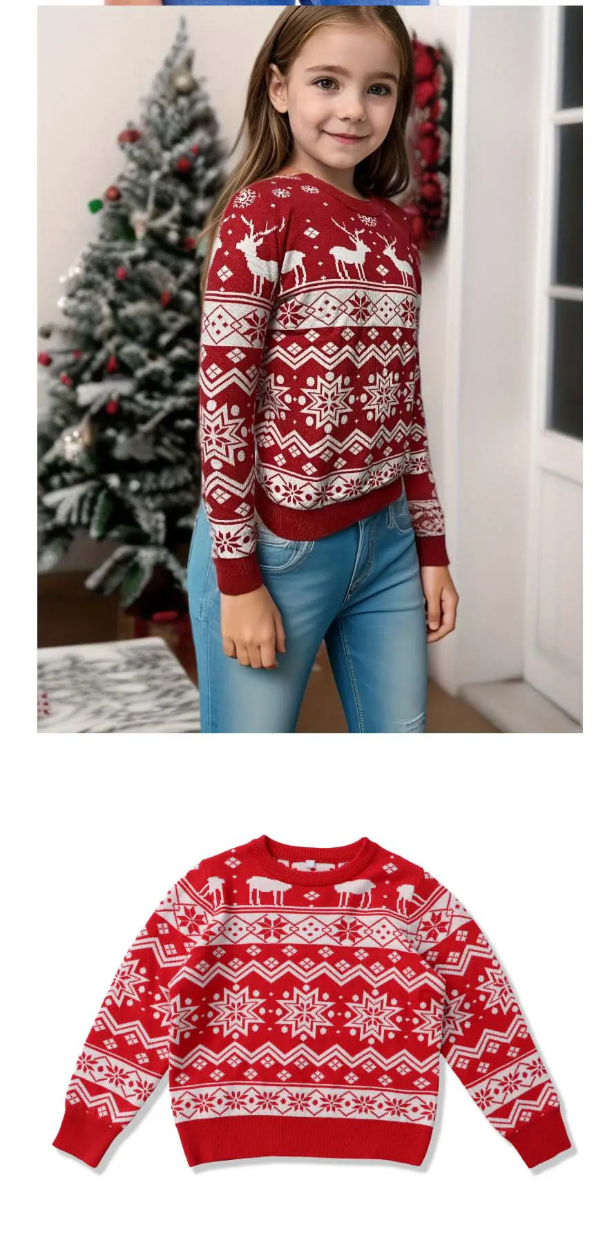 PatPat Christmas Family Matching Holiday Theme Moose Snowflake Print Long Sleeve Tops