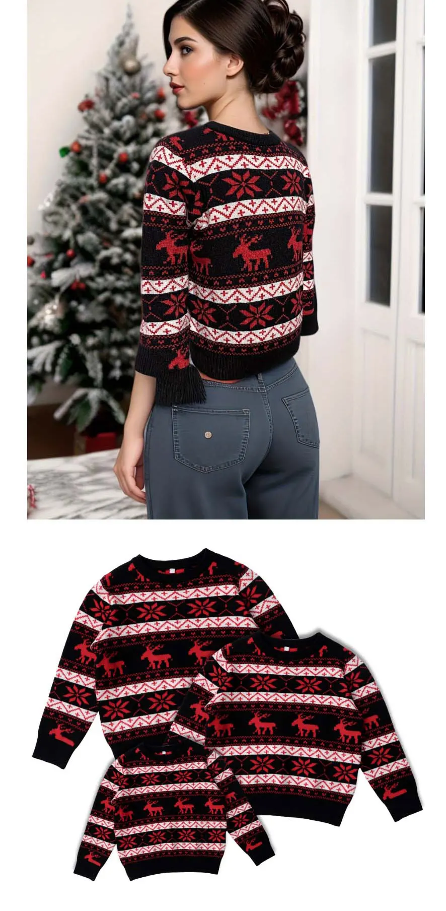 PatPat Christmas Family Matching Holiday Theme Moose Snowflake Print Long Sleeve Tops