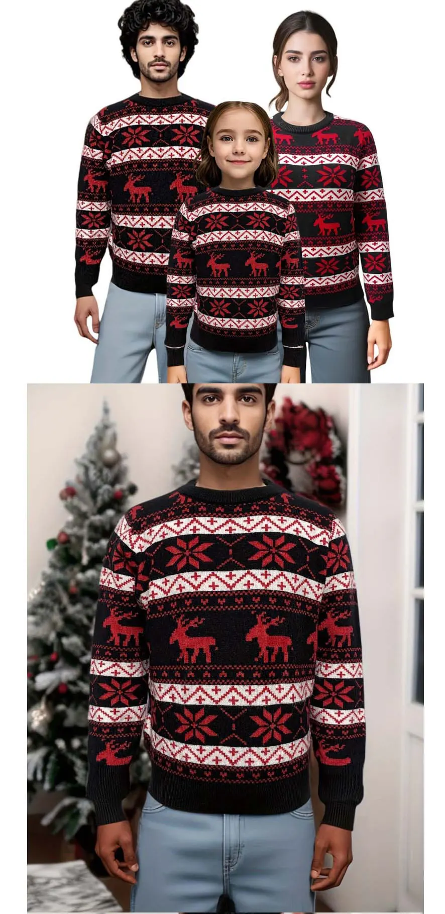 PatPat Christmas Family Matching Holiday Theme Moose Snowflake Print Long Sleeve Tops