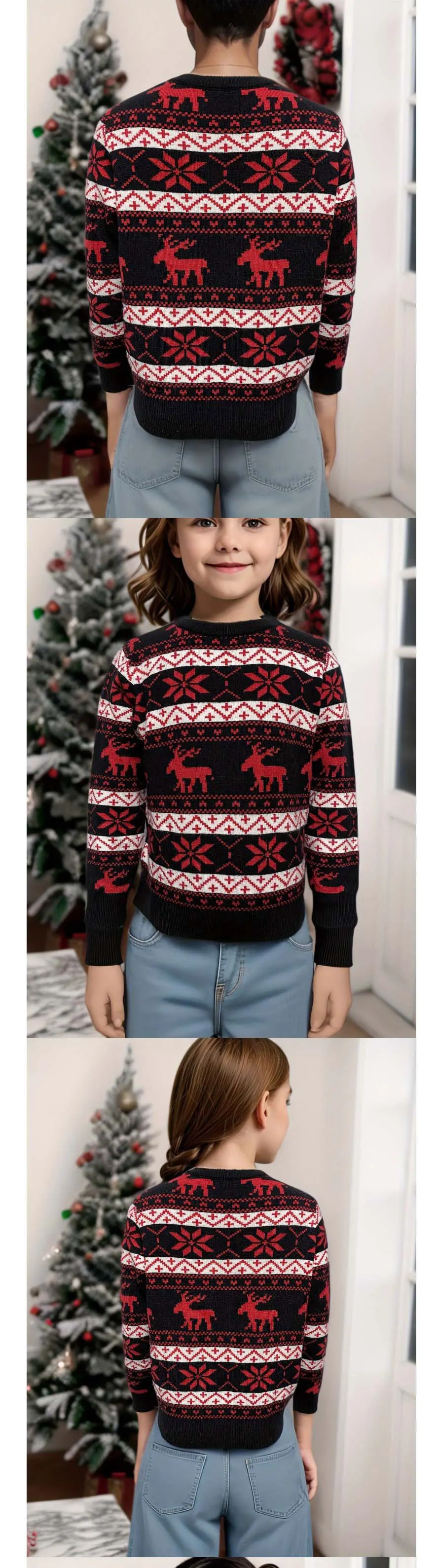 PatPat Christmas Family Matching Holiday Theme Moose Snowflake Print Long Sleeve Tops