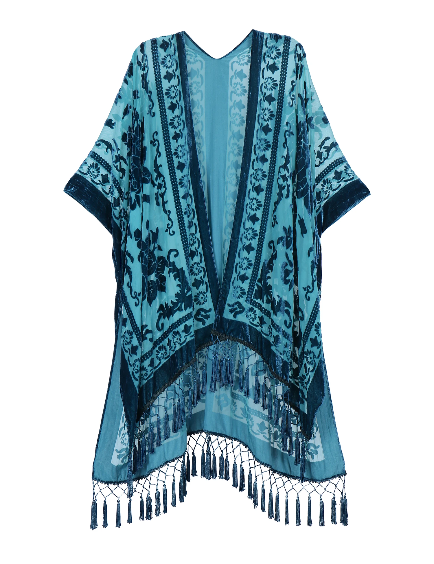 MJSERECA Bohemian Fashion women burnt plush kimono long cardigan with tassel beach cover-up luxury Holiday Casual Cardigan Shawl