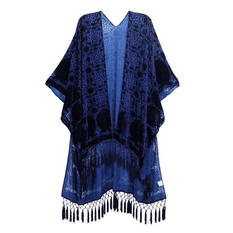 MJSERECA Bohemian Fashion women burnt plush kimono long cardigan with tassel beach cover-up luxury Holiday Casual Cardigan Shawl