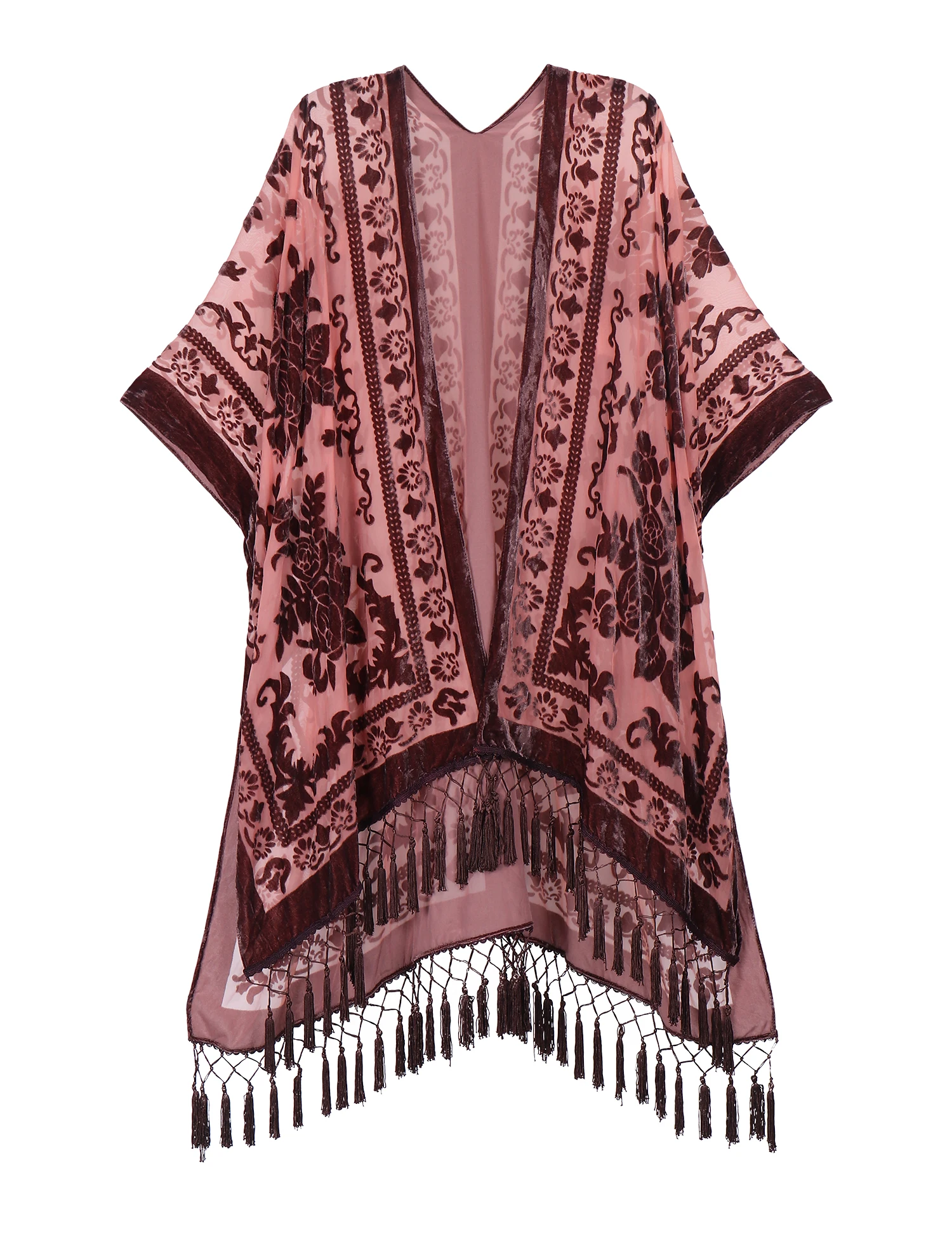 MJSERECA Bohemian Fashion women burnt plush kimono long cardigan with tassel beach cover-up luxury Holiday Casual Cardigan Shawl