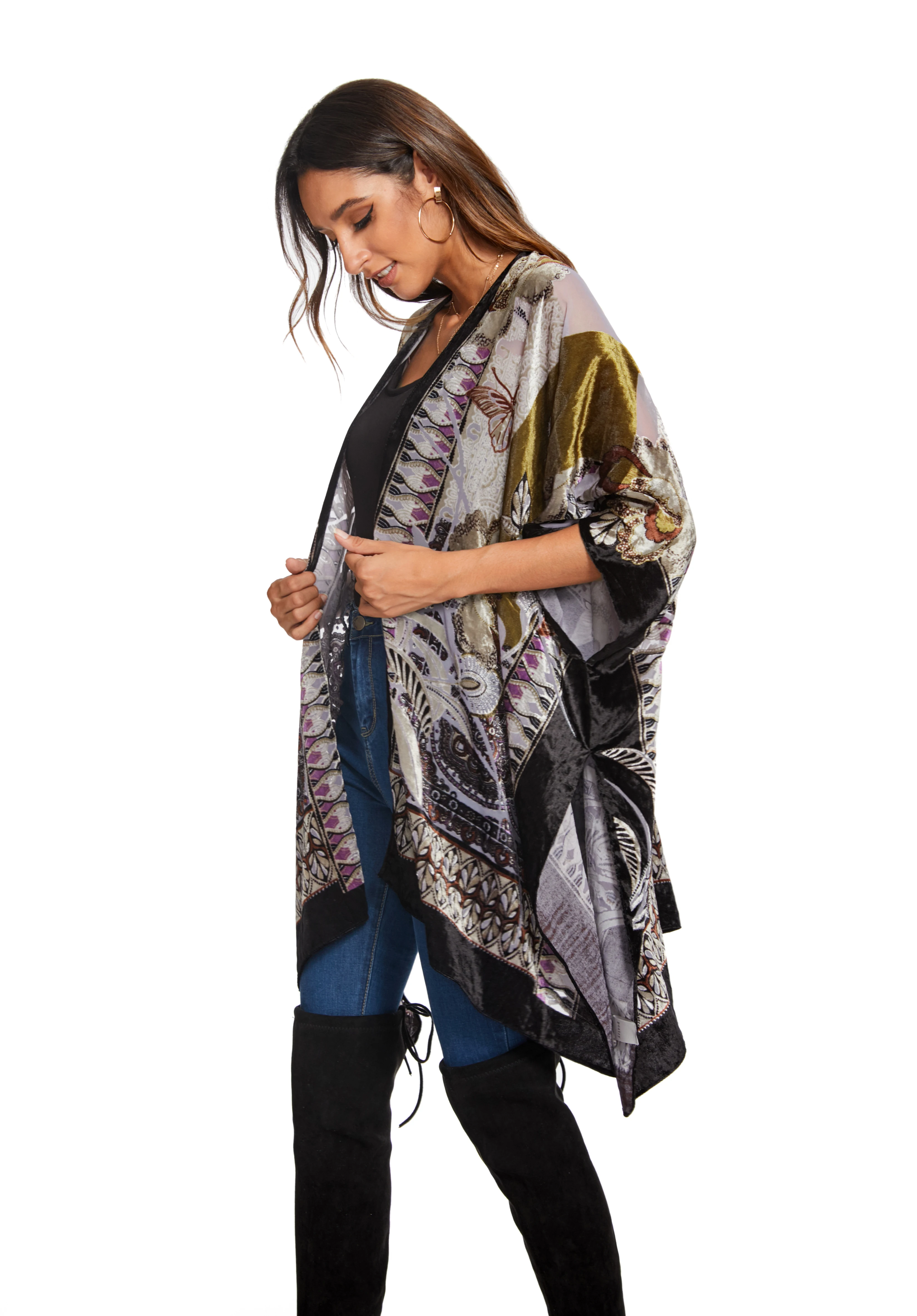 MJSERECA Bohemian Fashion women burnt plush kimono long cardigan with tassel beach cover-up luxury Holiday Casual Cardigan Shawl