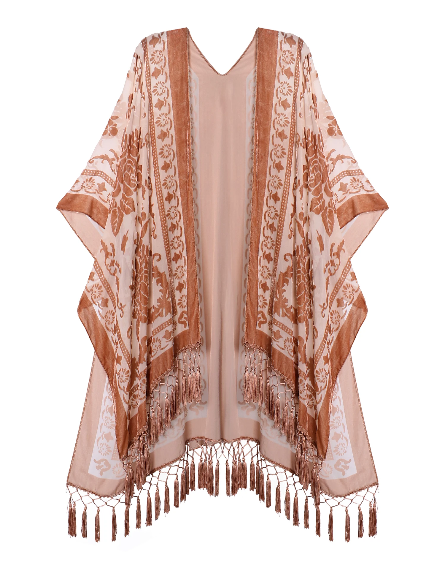 MJSERECA Bohemian Fashion women burnt plush kimono long cardigan with tassel beach cover-up luxury Holiday Casual Cardigan Shawl