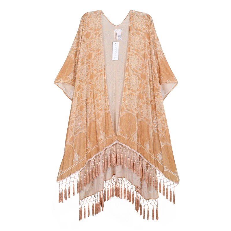 MJSERECA Bohemian Fashion women burnt plush kimono long cardigan with tassel beach cover-up luxury Holiday Casual Cardigan Shawl