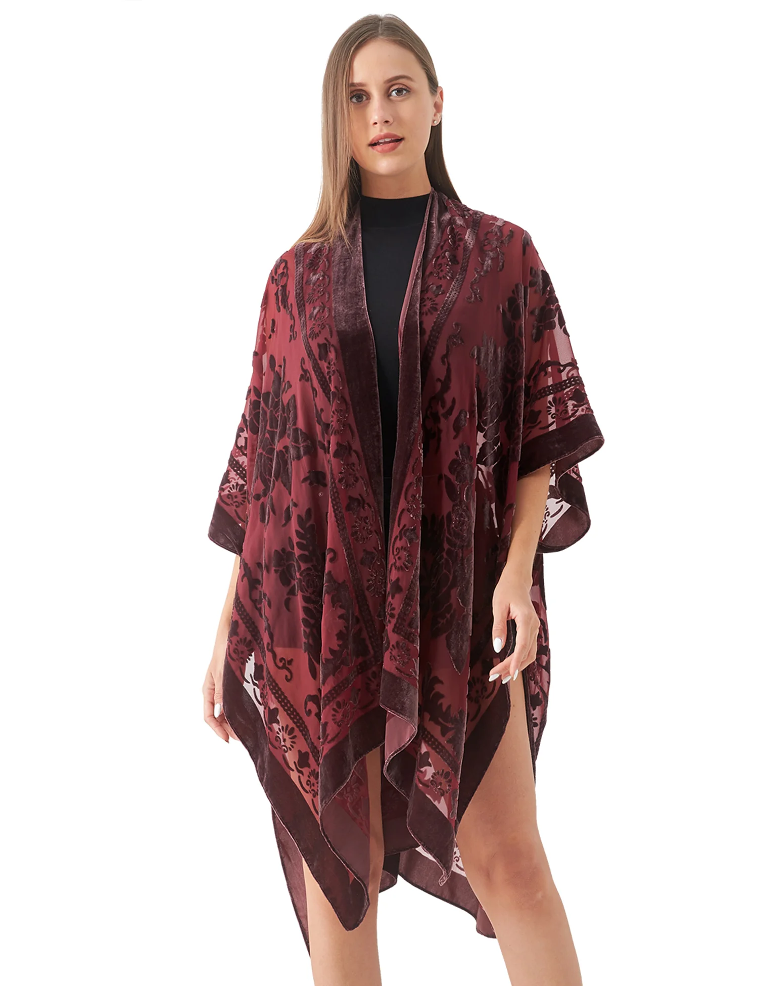 MJSERECA Bohemian Fashion women burnt plush kimono long cardigan with tassel beach cover-up luxury Holiday Casual Cardigan Shawl