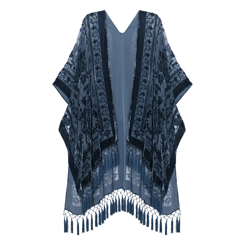 MJSERECA Bohemian Fashion women burnt plush kimono long cardigan with tassel beach cover-up luxury Holiday Casual Cardigan Shawl
