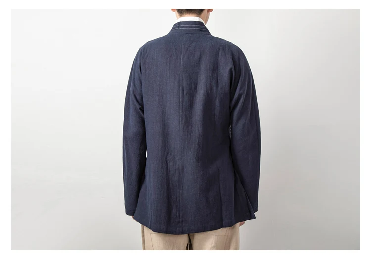 Men's Chinese Style Linen Cardigan Jacket Loose Black Kimono Jacket Solid Color Self-Tie Hanfu Traditional Clothing 4Xl