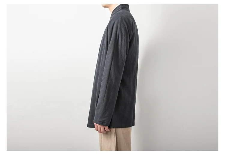 Men's Chinese Style Linen Cardigan Jacket Loose Black Kimono Jacket Solid Color Self-Tie Hanfu Traditional Clothing 4Xl