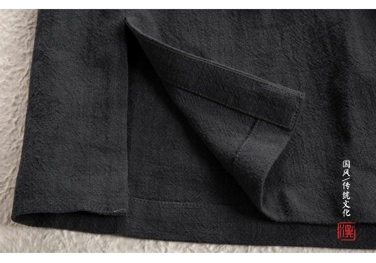 Men's Chinese Style Linen Cardigan Jacket Loose Black Kimono Jacket Solid Color Self-Tie Hanfu Traditional Clothing 4Xl