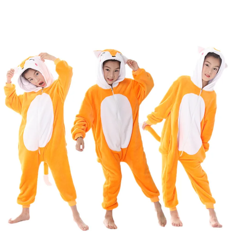 Kids Cat Onesie Unicorn Cosplay Animal One Piece Zipper Pajamas Child Halloween Pijamas Boys Girls Kigurumi Anime Hooded Outfits