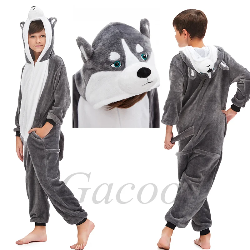 Kids Cat Onesie Unicorn Cosplay Animal One Piece Zipper Pajamas Child Halloween Pijamas Boys Girls Kigurumi Anime Hooded Outfits