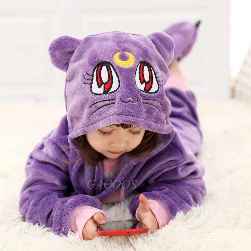 Kids Cat Onesie Unicorn Cosplay Animal One Piece Zipper Pajamas Child Halloween Pijamas Boys Girls Kigurumi Anime Hooded Outfits