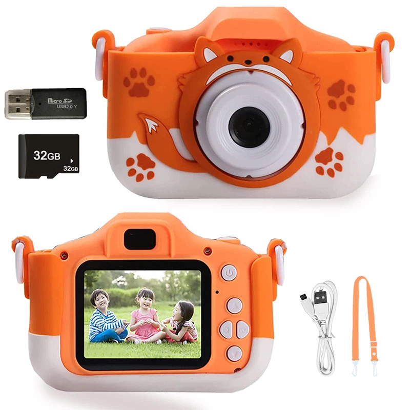 X5S Kids Digital Camera HD 1080P 20MP Children Fox Camera USB Charger Built-In Game Camera Shockproof Silicone Protection Cover
