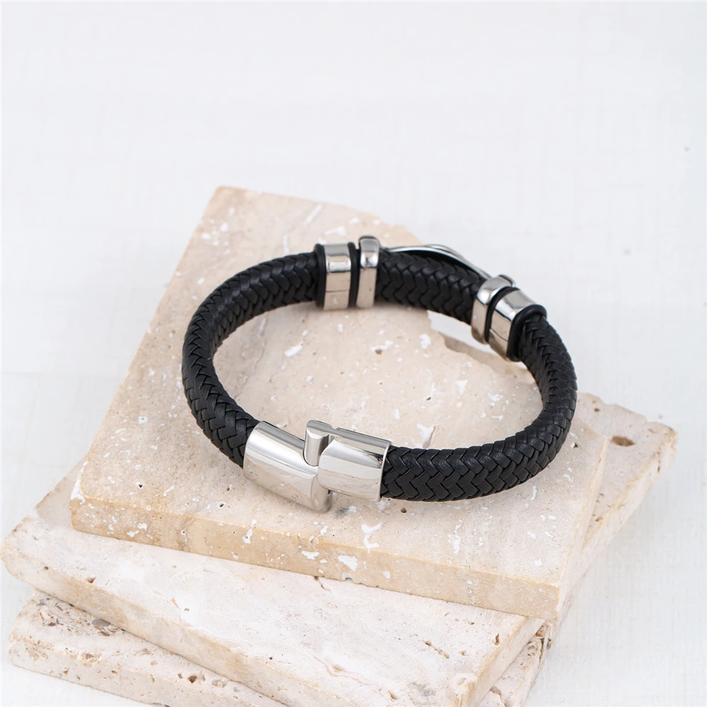 Vintage Handmade Norse Runes Valknut Bracelet Men Stainless Steel Vikings Celtic Knot Amulet Leather Bangle Scandinavian Jewelry