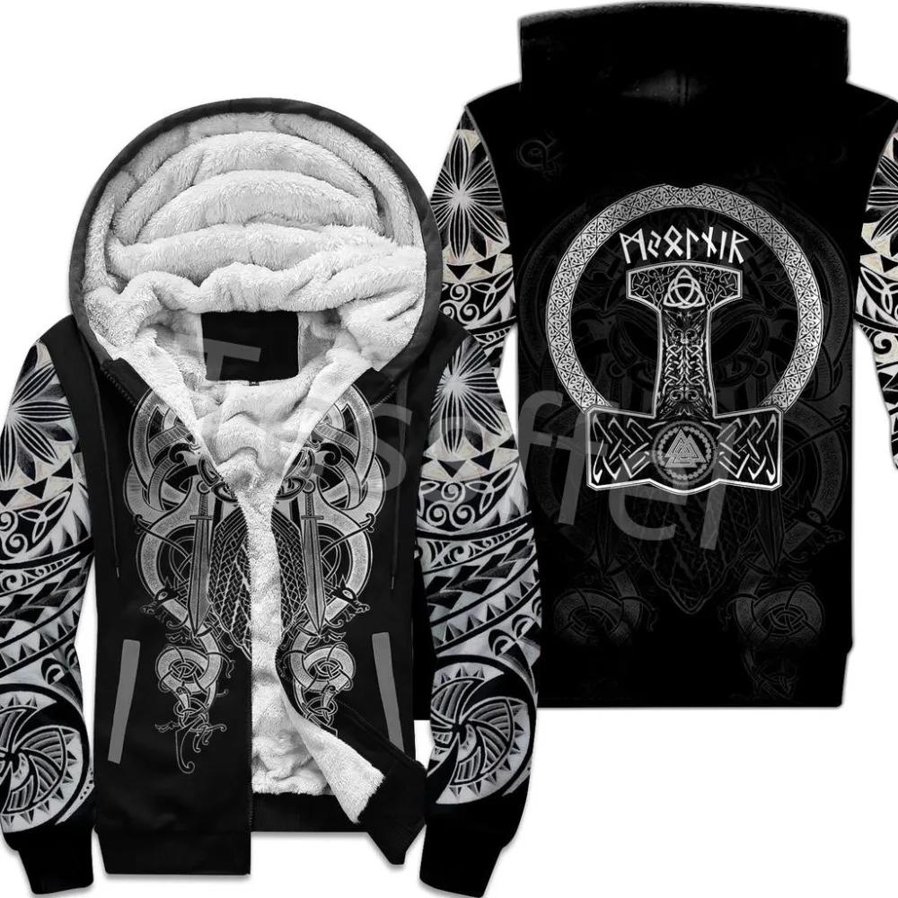 NewFashion Tessffel 3DPrint Odin God Fenrir Wolf Tattoo Harajuku Winter Thick Warm Fleece Hoodies Casual Coat Zipper Jacket X3