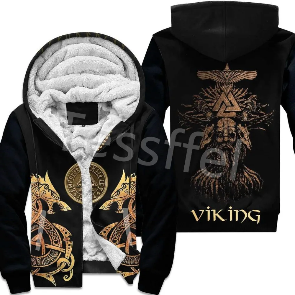 NewFashion Tessffel 3DPrint Odin God Fenrir Wolf Tattoo Harajuku Winter Thick Warm Fleece Hoodies Casual Coat Zipper Jacket X3