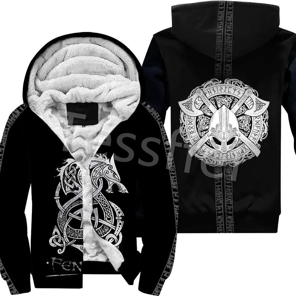 NewFashion Tessffel 3DPrint Odin God Fenrir Wolf Tattoo Harajuku Winter Thick Warm Fleece Hoodies Casual Coat Zipper Jacket X3