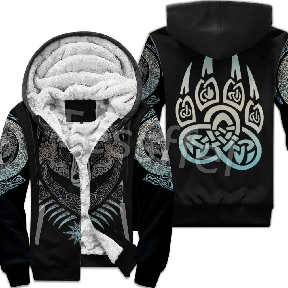 NewFashion Tessffel 3DPrint Odin God Fenrir Wolf Tattoo Harajuku Winter Thick Warm Fleece Hoodies Casual Coat Zipper Jacket X3