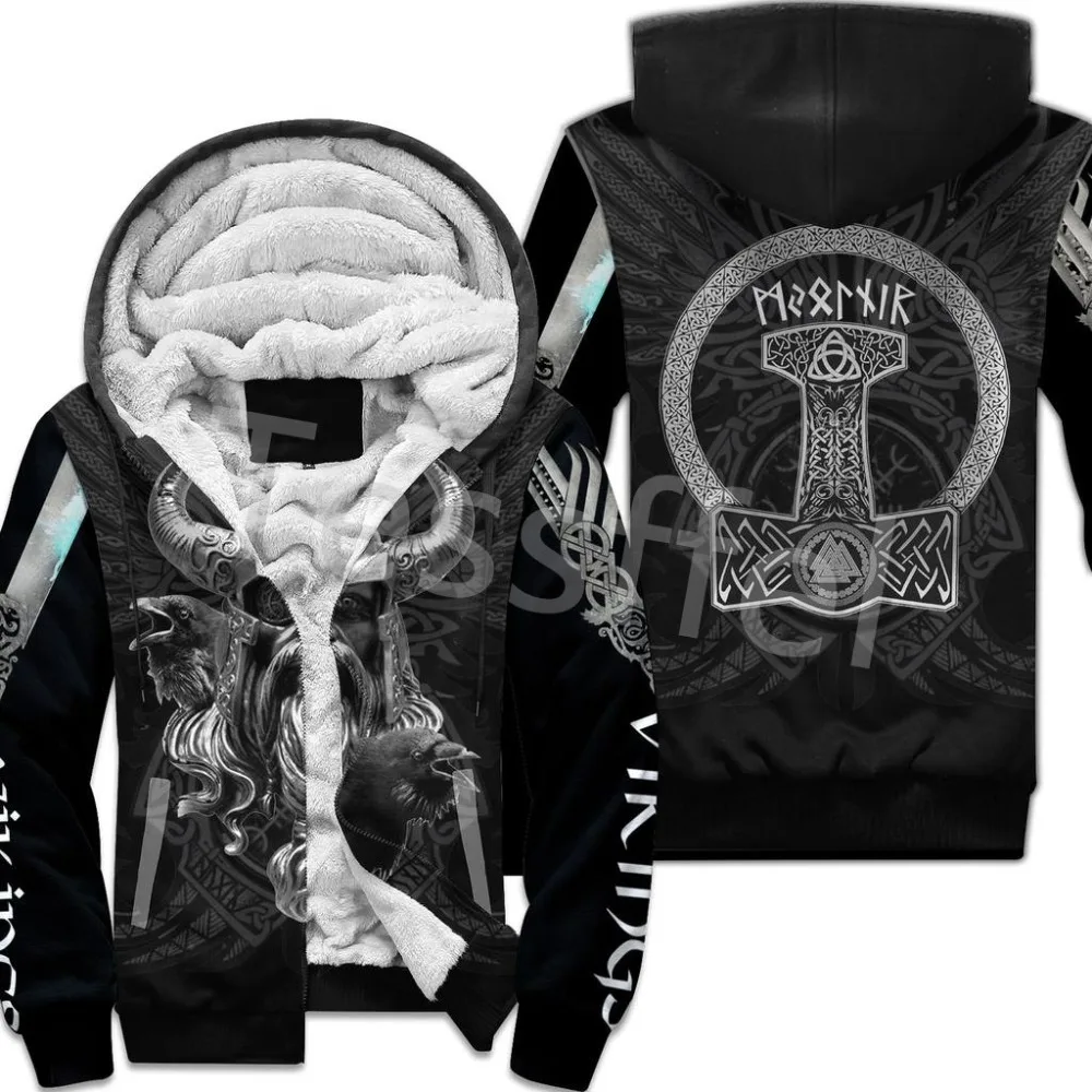 NewFashion Tessffel 3DPrint Odin God Fenrir Wolf Tattoo Harajuku Winter Thick Warm Fleece Hoodies Casual Coat Zipper Jacket X3
