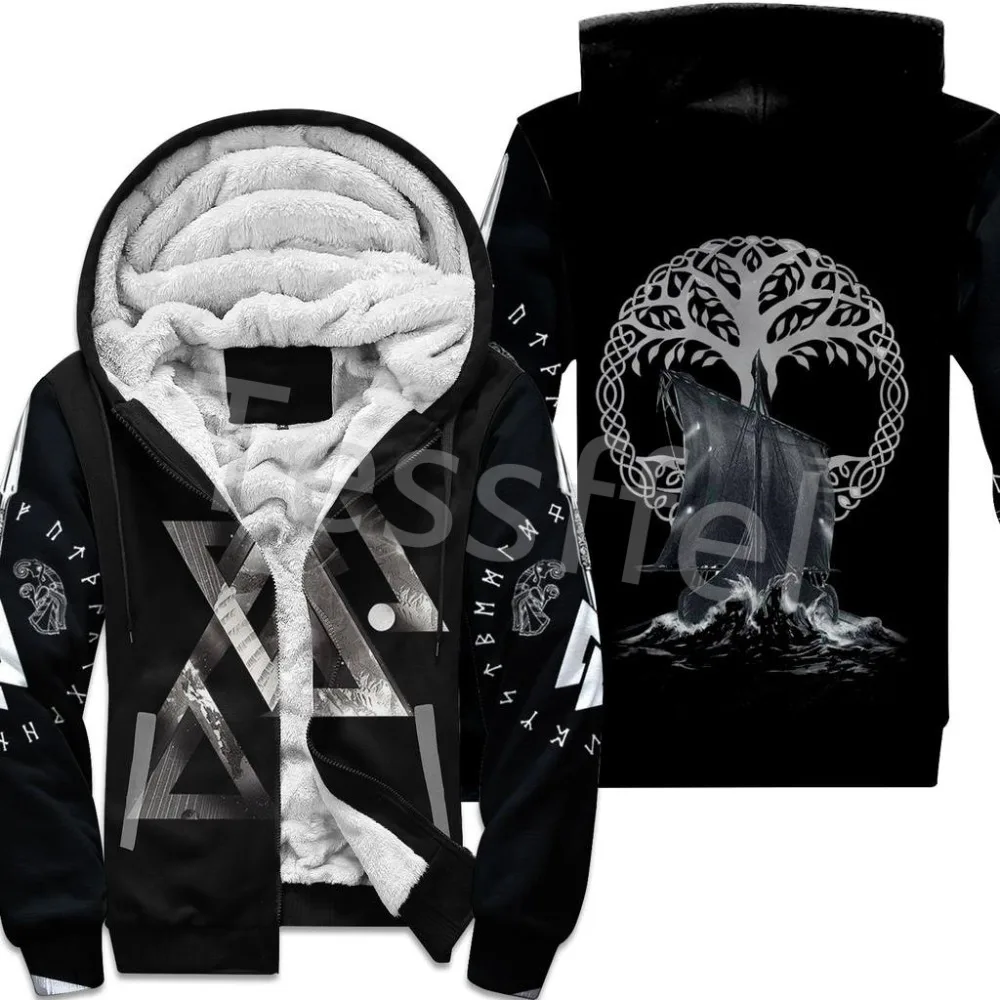 NewFashion Tessffel 3DPrint Odin God Fenrir Wolf Tattoo Harajuku Winter Thick Warm Fleece Hoodies Casual Coat Zipper Jacket X3