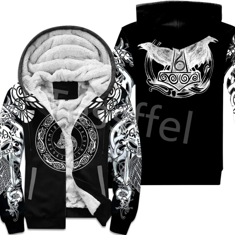 NewFashion Tessffel 3DPrint Odin God Fenrir Wolf Tattoo Harajuku Winter Thick Warm Fleece Hoodies Casual Coat Zipper Jacket X3