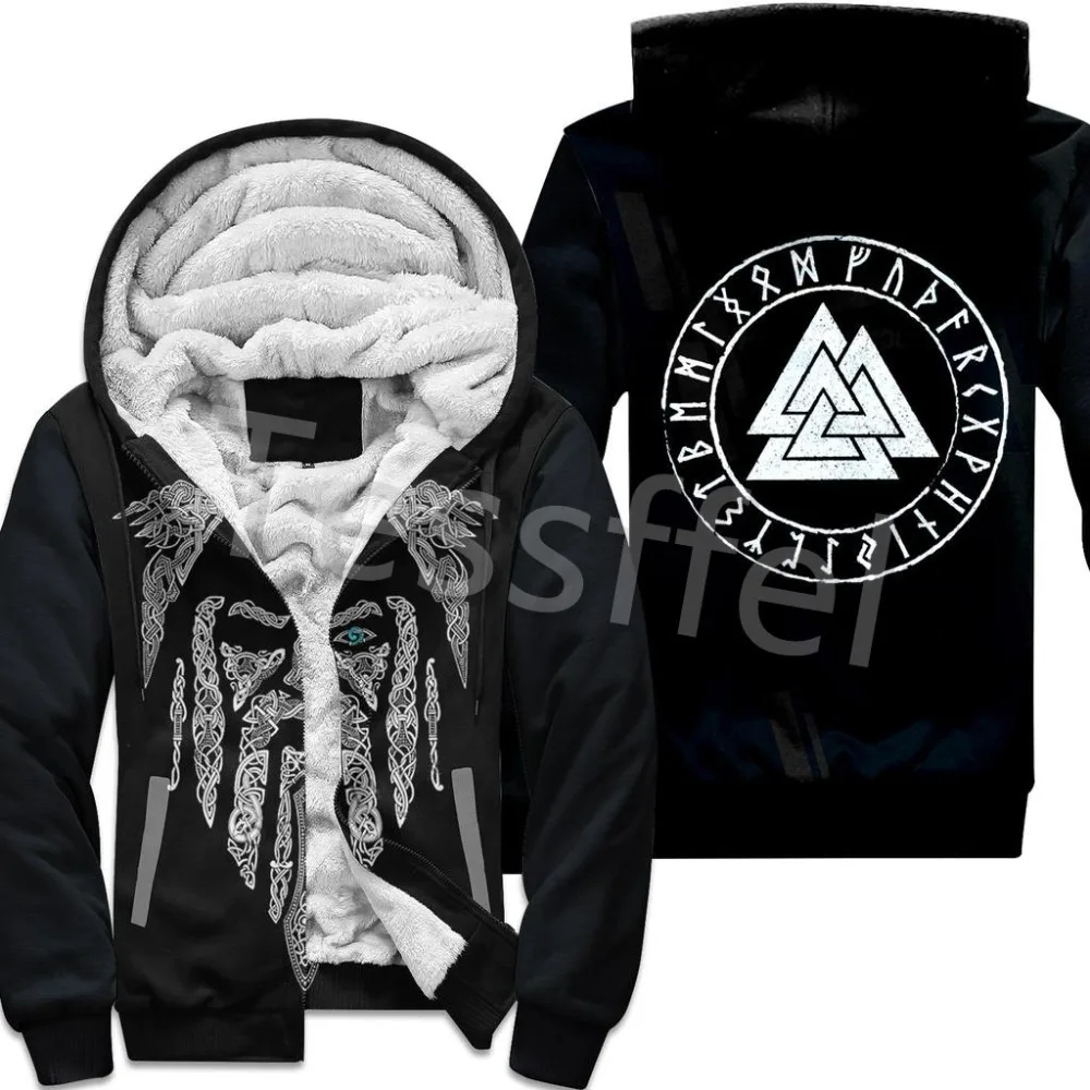NewFashion Tessffel 3DPrint Odin God Fenrir Wolf Tattoo Harajuku Winter Thick Warm Fleece Hoodies Casual Coat Zipper Jacket X3