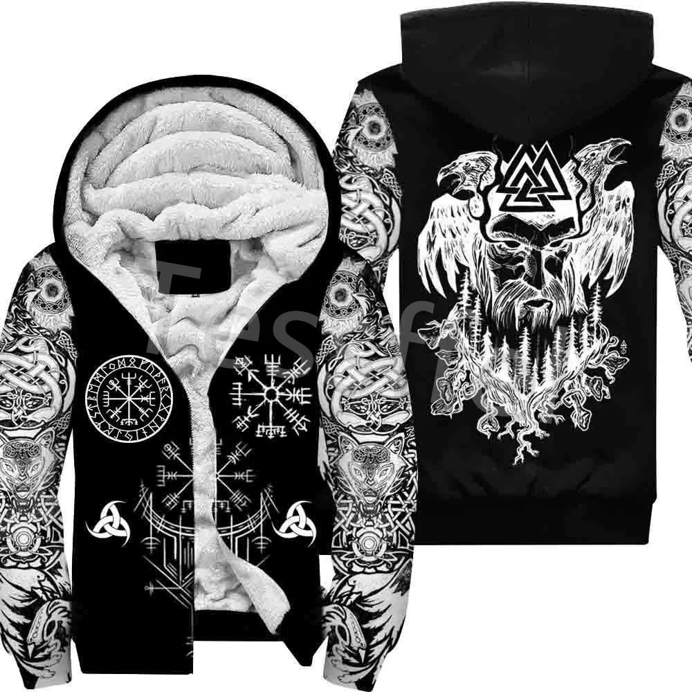 NewFashion Tessffel 3DPrint Odin God Fenrir Wolf Tattoo Harajuku Winter Thick Warm Fleece Hoodies Casual Coat Zipper Jacket X3