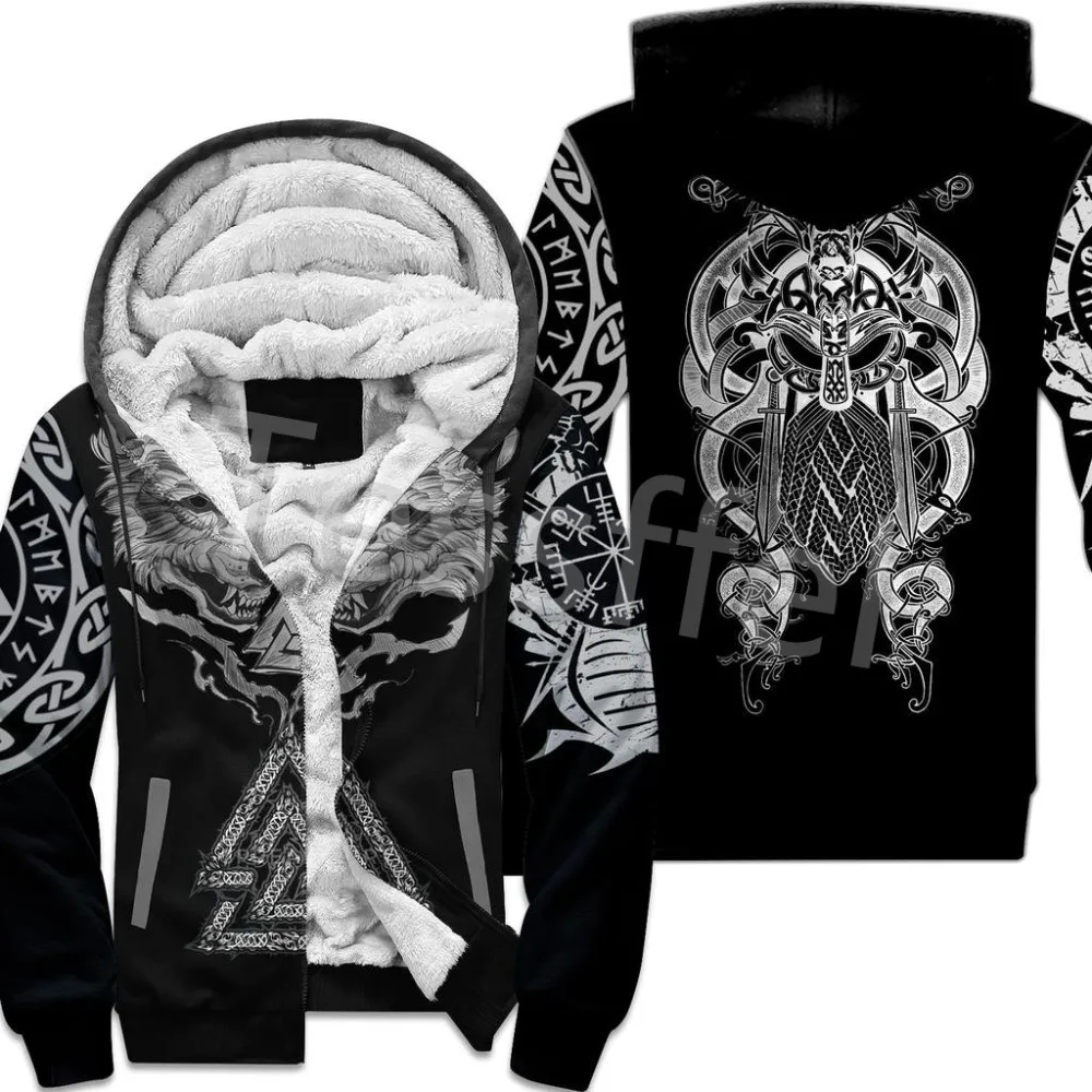 NewFashion Tessffel 3DPrint Odin God Fenrir Wolf Tattoo Harajuku Winter Thick Warm Fleece Hoodies Casual Coat Zipper Jacket X3