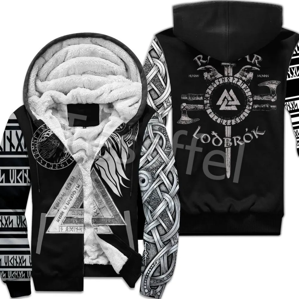 NewFashion Tessffel 3DPrint Odin God Fenrir Wolf Tattoo Harajuku Winter Thick Warm Fleece Hoodies Casual Coat Zipper Jacket X3