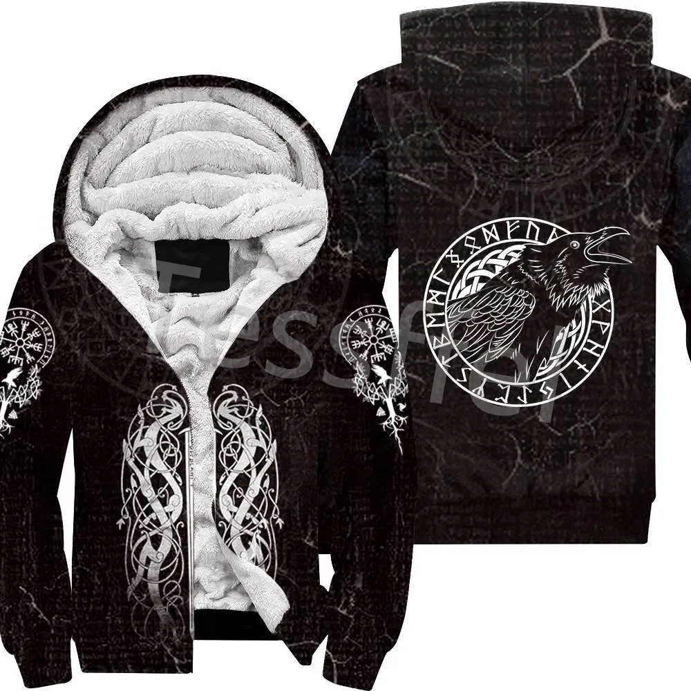 NewFashion Tessffel 3DPrint Odin God Fenrir Wolf Tattoo Harajuku Winter Thick Warm Fleece Hoodies Casual Coat Zipper Jacket X3