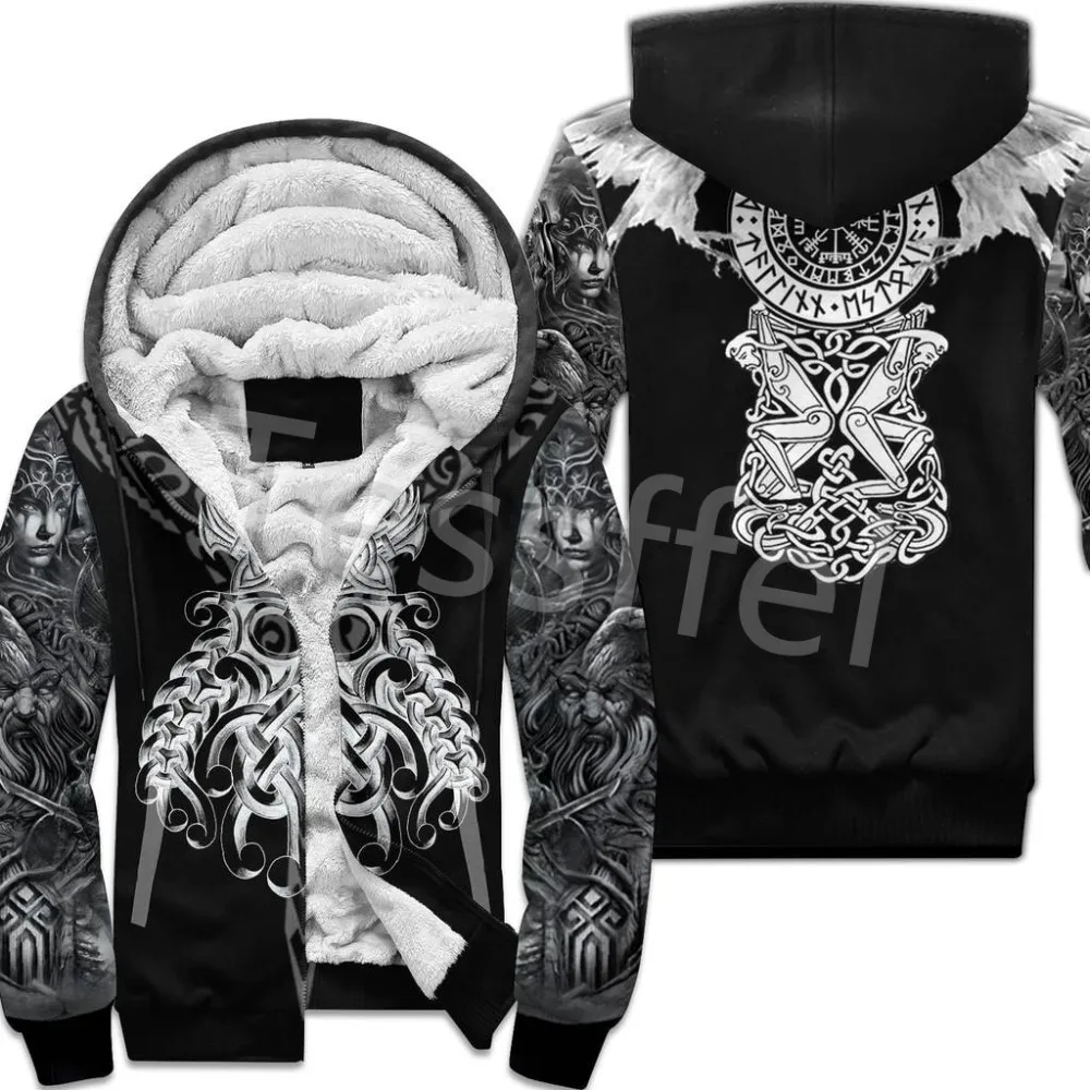 NewFashion Tessffel 3DPrint Odin God Fenrir Wolf Tattoo Harajuku Winter Thick Warm Fleece Hoodies Casual Coat Zipper Jacket X3