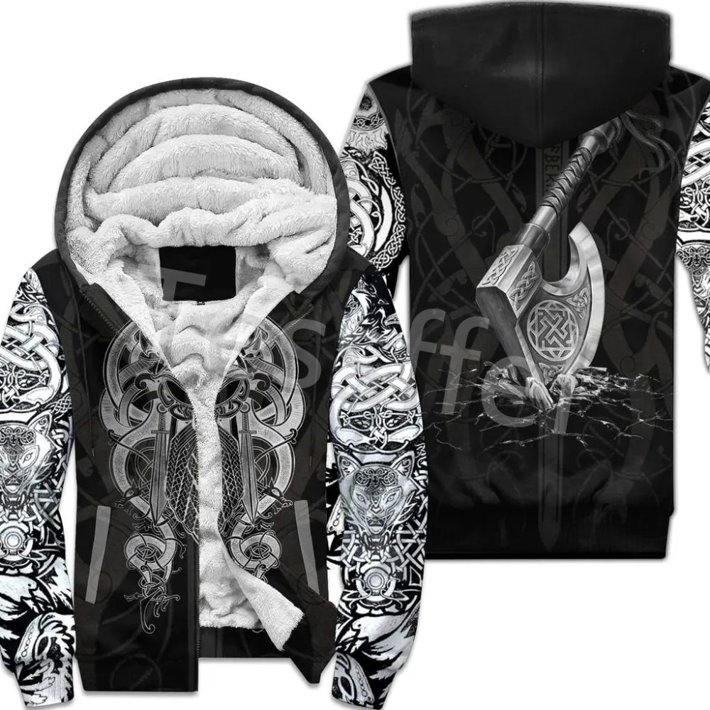 NewFashion Tessffel 3DPrint Odin God Fenrir Wolf Tattoo Harajuku Winter Thick Warm Fleece Hoodies Casual Coat Zipper Jacket X3