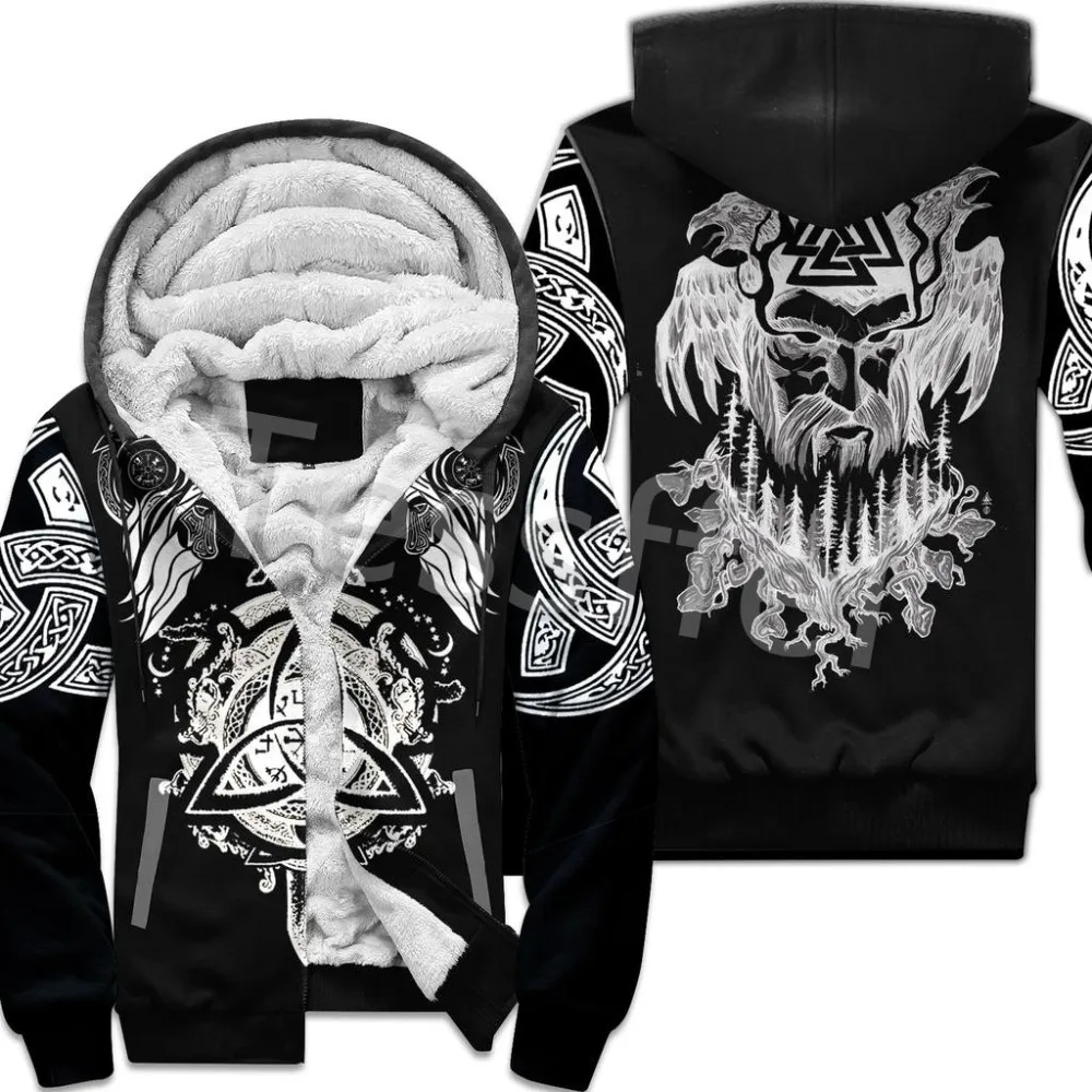 NewFashion Tessffel 3DPrint Odin God Fenrir Wolf Tattoo Harajuku Winter Thick Warm Fleece Hoodies Casual Coat Zipper Jacket X3