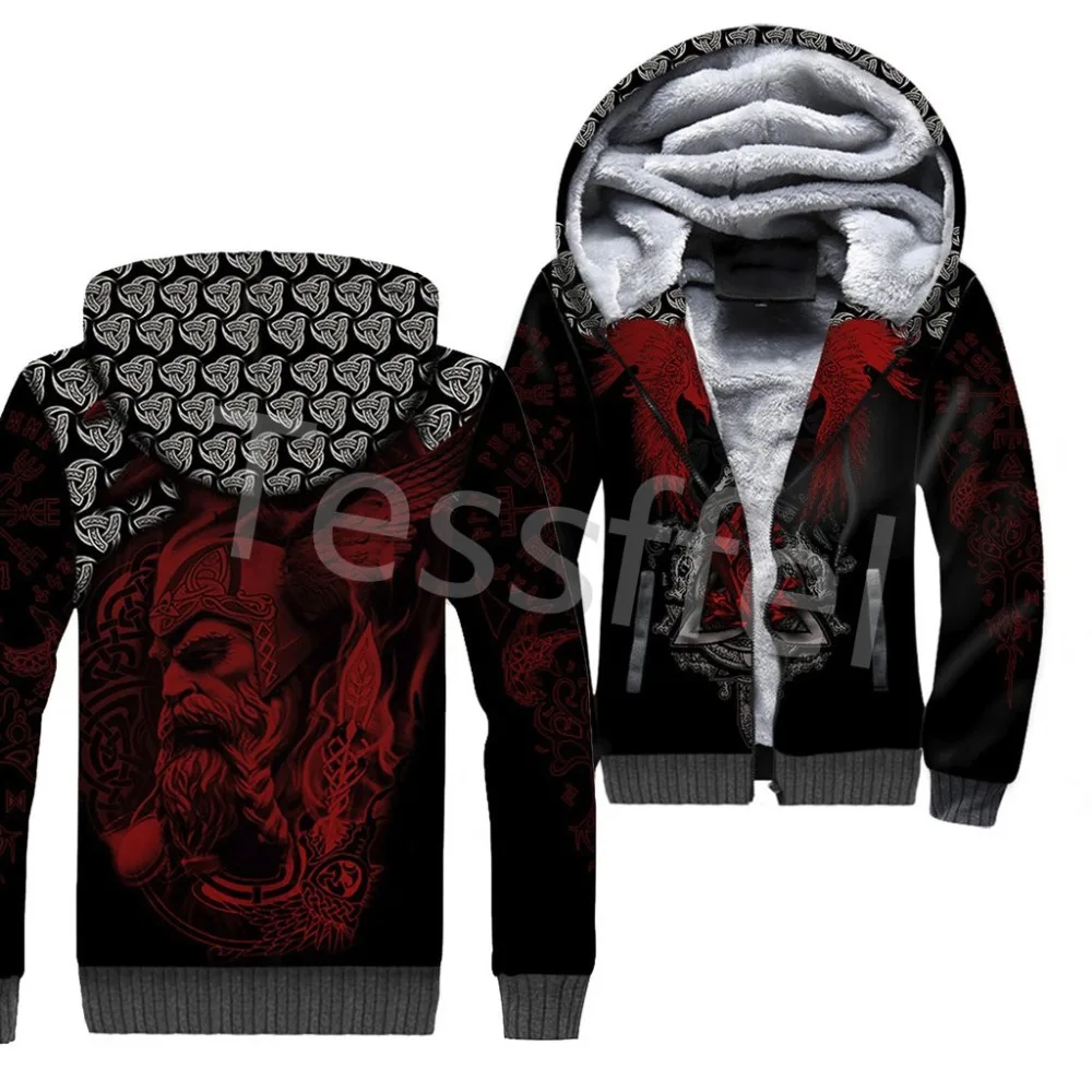 NewFashion Tessffel 3DPrint Odin God Fenrir Wolf Tattoo Harajuku Winter Thick Warm Fleece Hoodies Casual Coat Zipper Jacket X3