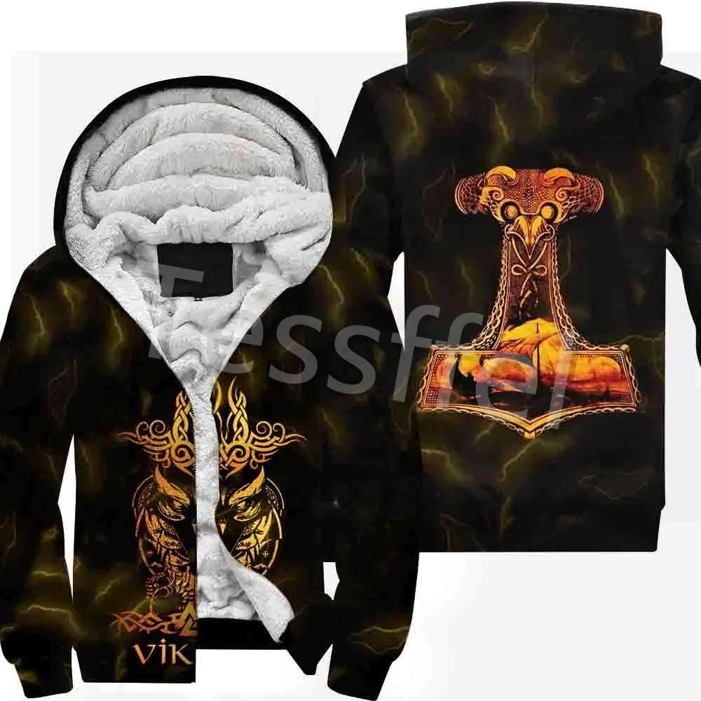NewFashion Tessffel 3DPrint Odin God Fenrir Wolf Tattoo Harajuku Winter Thick Warm Fleece Hoodies Casual Coat Zipper Jacket X3