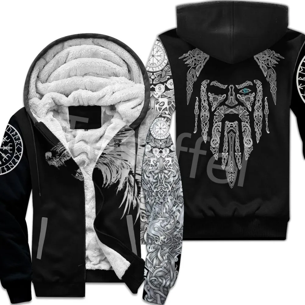 NewFashion Tessffel 3DPrint Odin God Fenrir Wolf Tattoo Harajuku Winter Thick Warm Fleece Hoodies Casual Coat Zipper Jacket X3