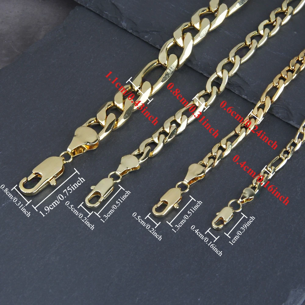 Figaro Chain Necklace for Men Women Stainless Steel Gold Color Basic Punk Long Thick Link Chains Jewelry Gift Wholesale