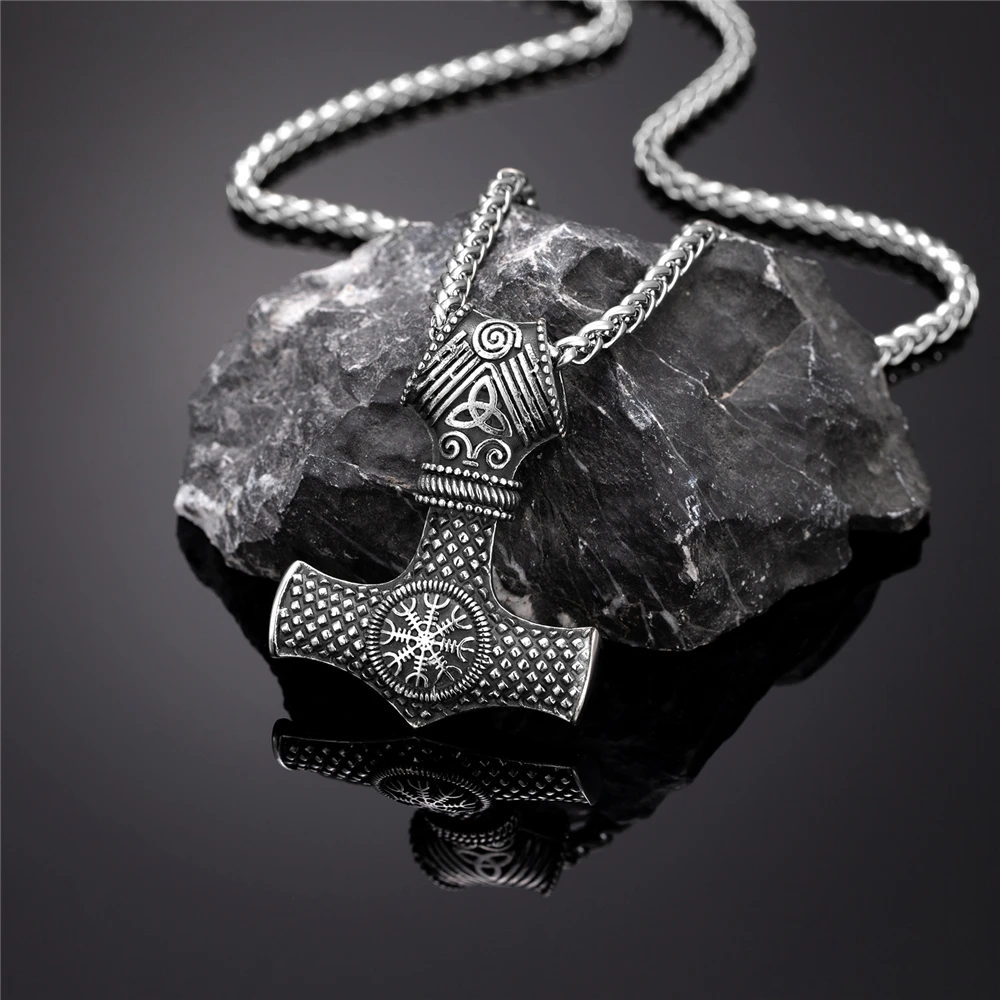 Never Fade Norse Compass Gold Color Necklace Men Vikings Runes Stainless Steel Trident Vegvisir Amulet Pendant Icelandic Jewelry