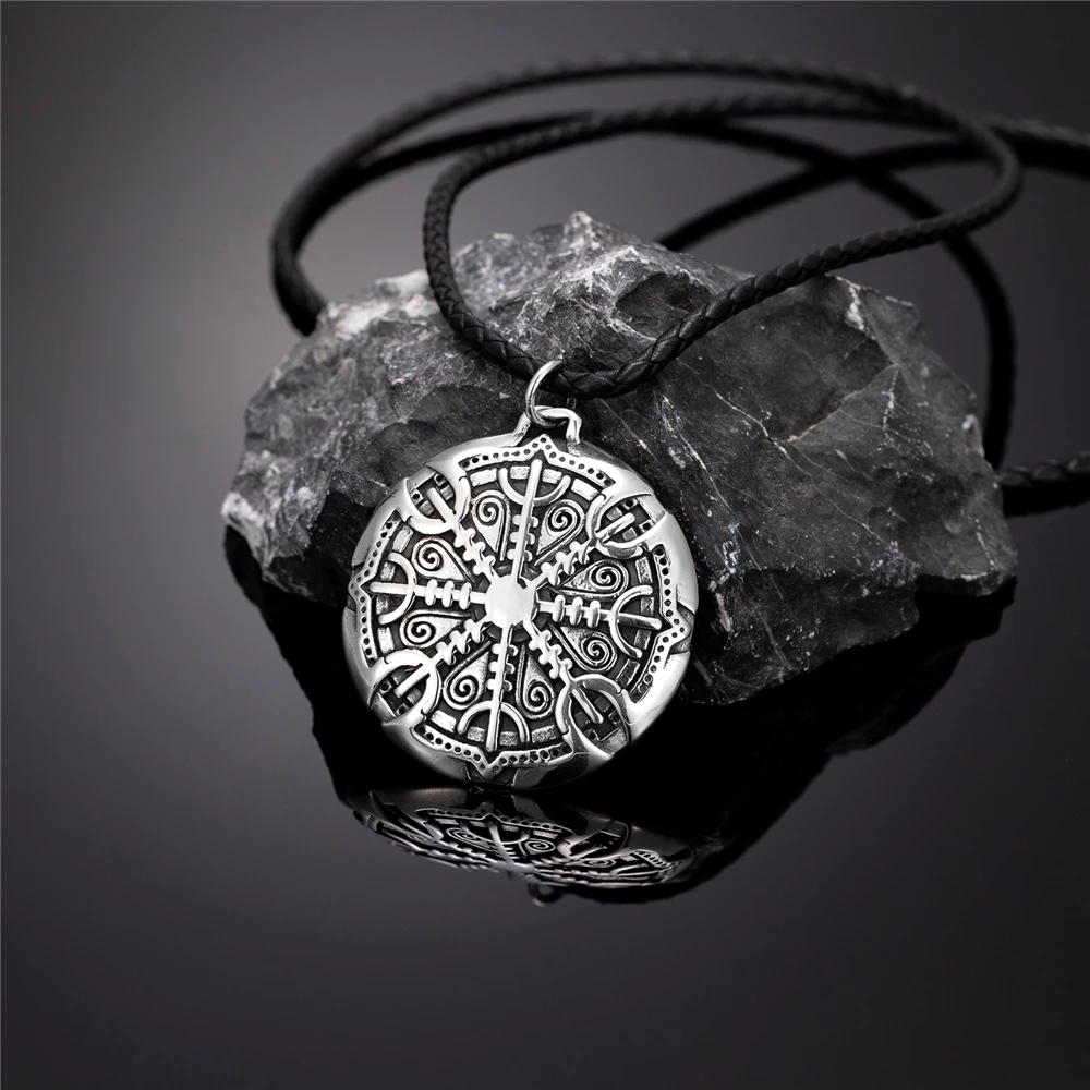 Never Fade Norse Compass Gold Color Necklace Men Vikings Runes Stainless Steel Trident Vegvisir Amulet Pendant Icelandic Jewelry
