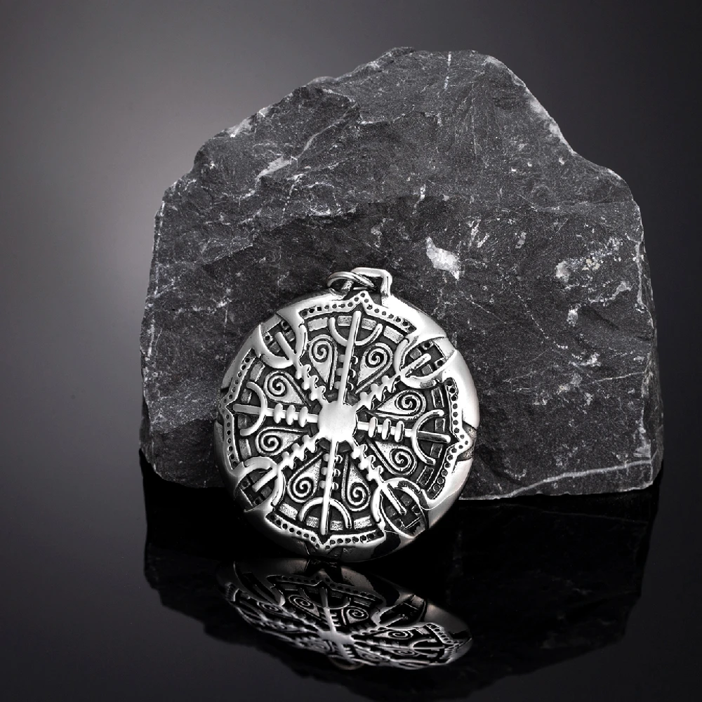 Never Fade Norse Compass Gold Color Necklace Men Vikings Runes Stainless Steel Trident Vegvisir Amulet Pendant Icelandic Jewelry
