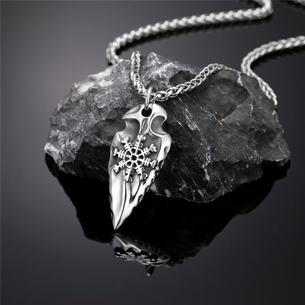 Never Fade Norse Compass Gold Color Necklace Men Vikings Runes Stainless Steel Trident Vegvisir Amulet Pendant Icelandic Jewelry