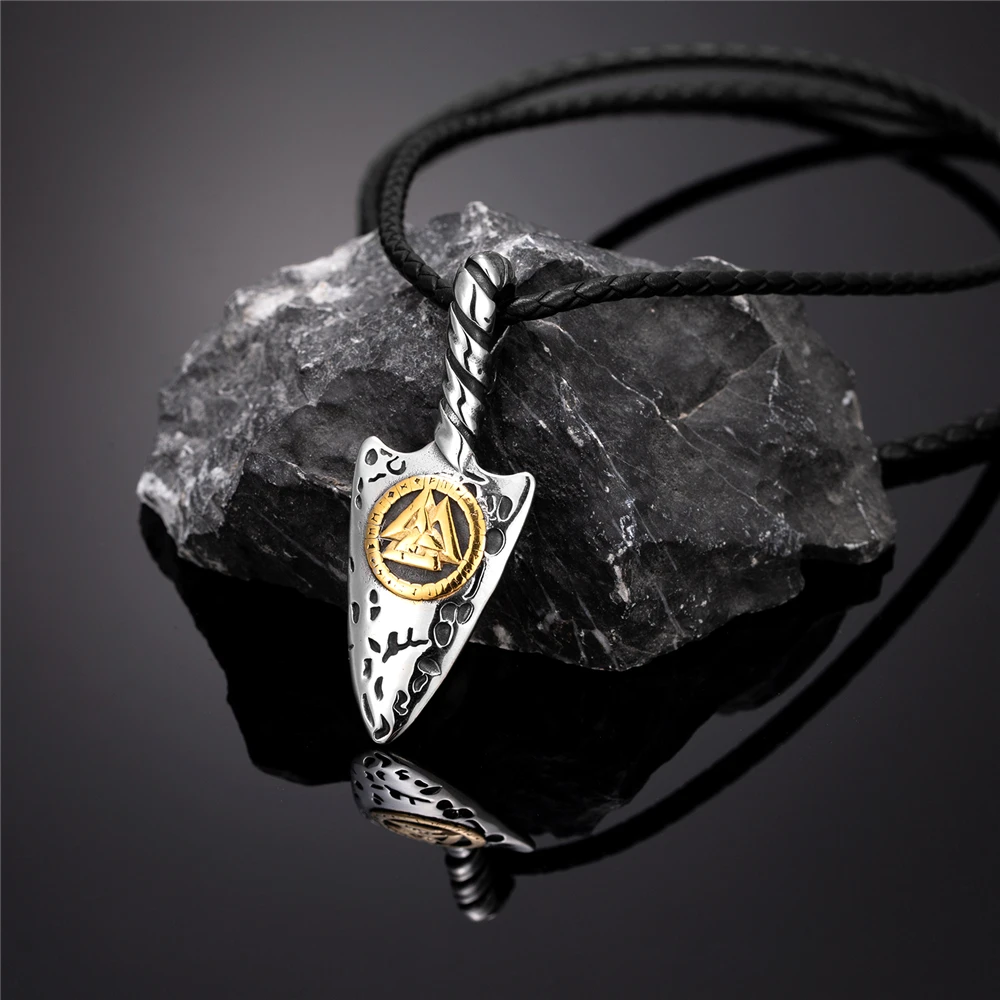 Never Fade Norse Compass Gold Color Necklace Men Vikings Runes Stainless Steel Trident Vegvisir Amulet Pendant Icelandic Jewelry