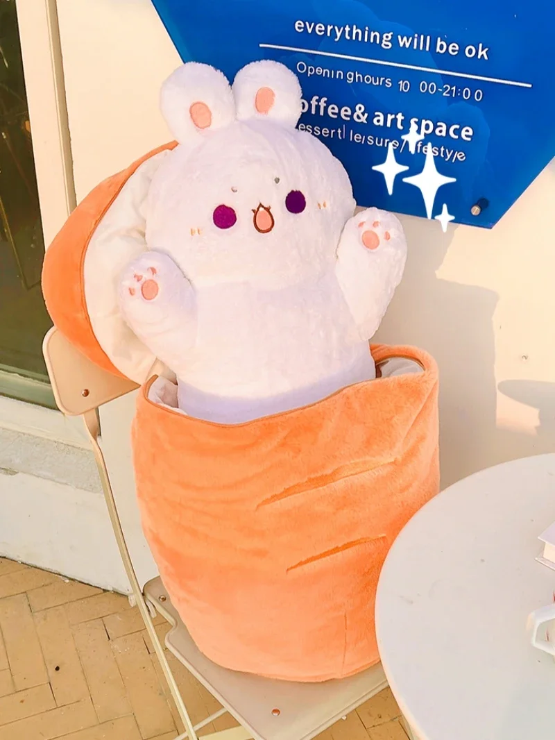 Kawaii Taiyaki Cat Plush Toy Rabbit Hiding in Carrot Furry Cartoon Animals Plush Throw Pillow Christmas Gift For Kids Girl