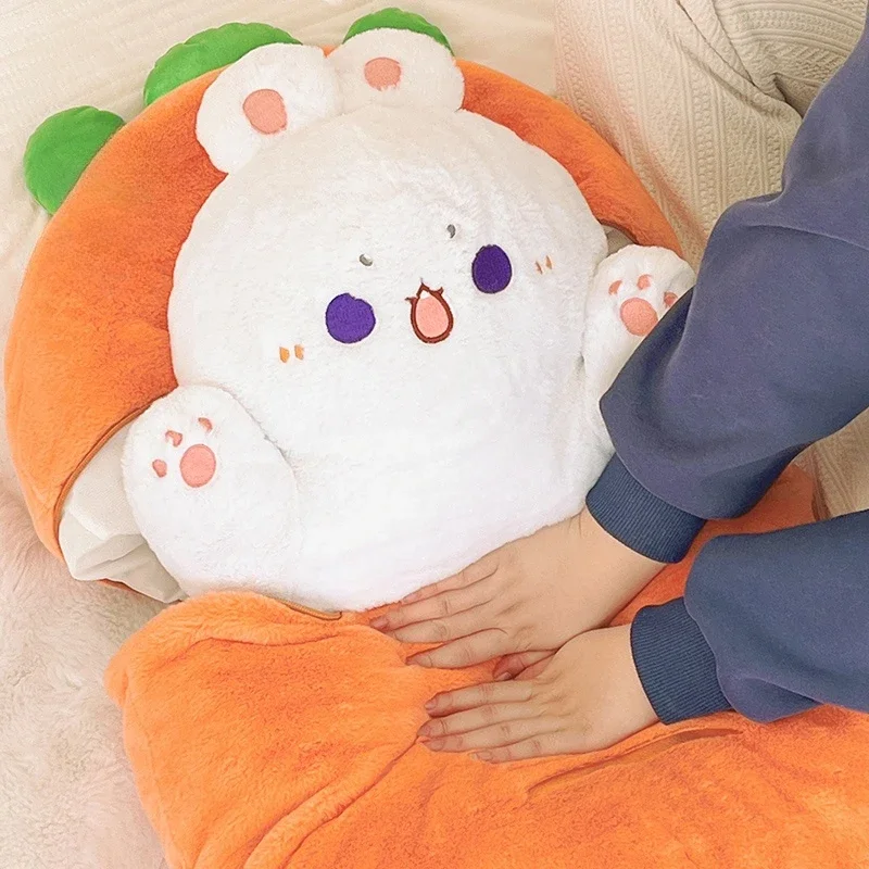 Kawaii Taiyaki Cat Plush Toy Rabbit Hiding in Carrot Furry Cartoon Animals Plush Throw Pillow Christmas Gift For Kids Girl
