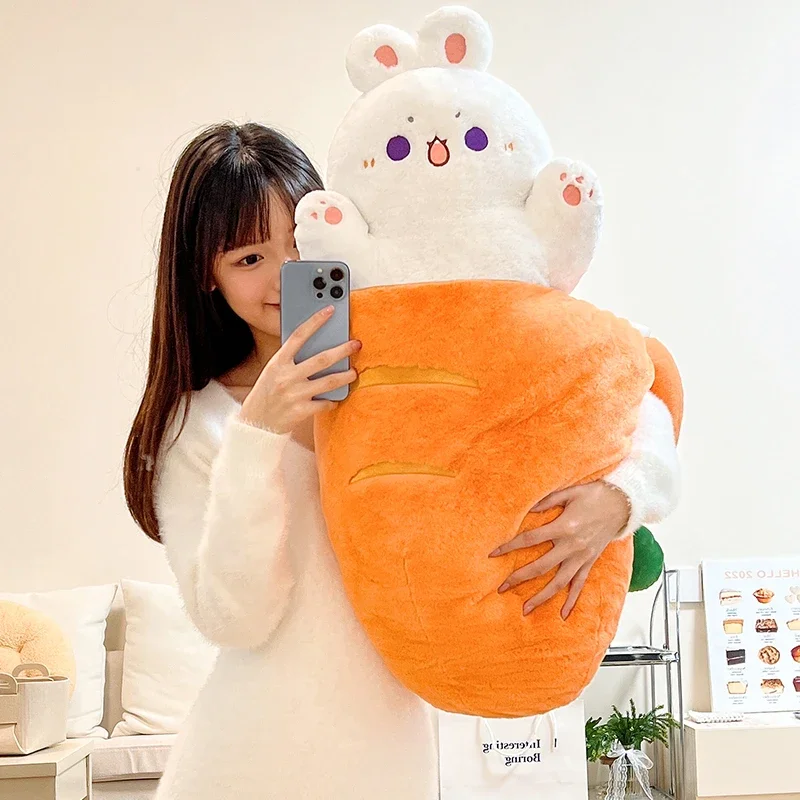 Kawaii Taiyaki Cat Plush Toy Rabbit Hiding in Carrot Furry Cartoon Animals Plush Throw Pillow Christmas Gift For Kids Girl