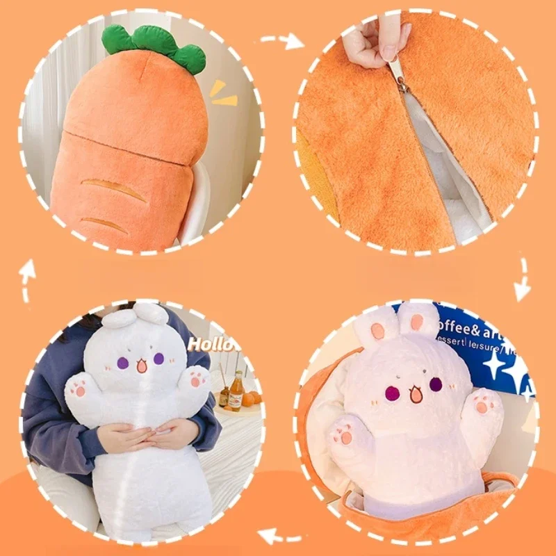 Kawaii Taiyaki Cat Plush Toy Rabbit Hiding in Carrot Furry Cartoon Animals Plush Throw Pillow Christmas Gift For Kids Girl
